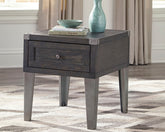 Prime Furniture - Ashley Furniture - Todoe End Table with USB Ports & Outlets - Rectangular End Table / Dark Gray - T901-3